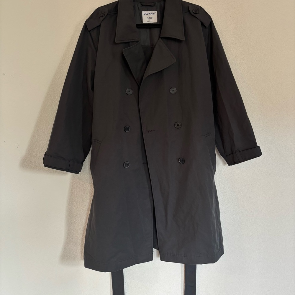 Old Navy Petite XL Water Resistant Tie Belt Trench Coat Panther Dark Gray - Picture 6 of 10